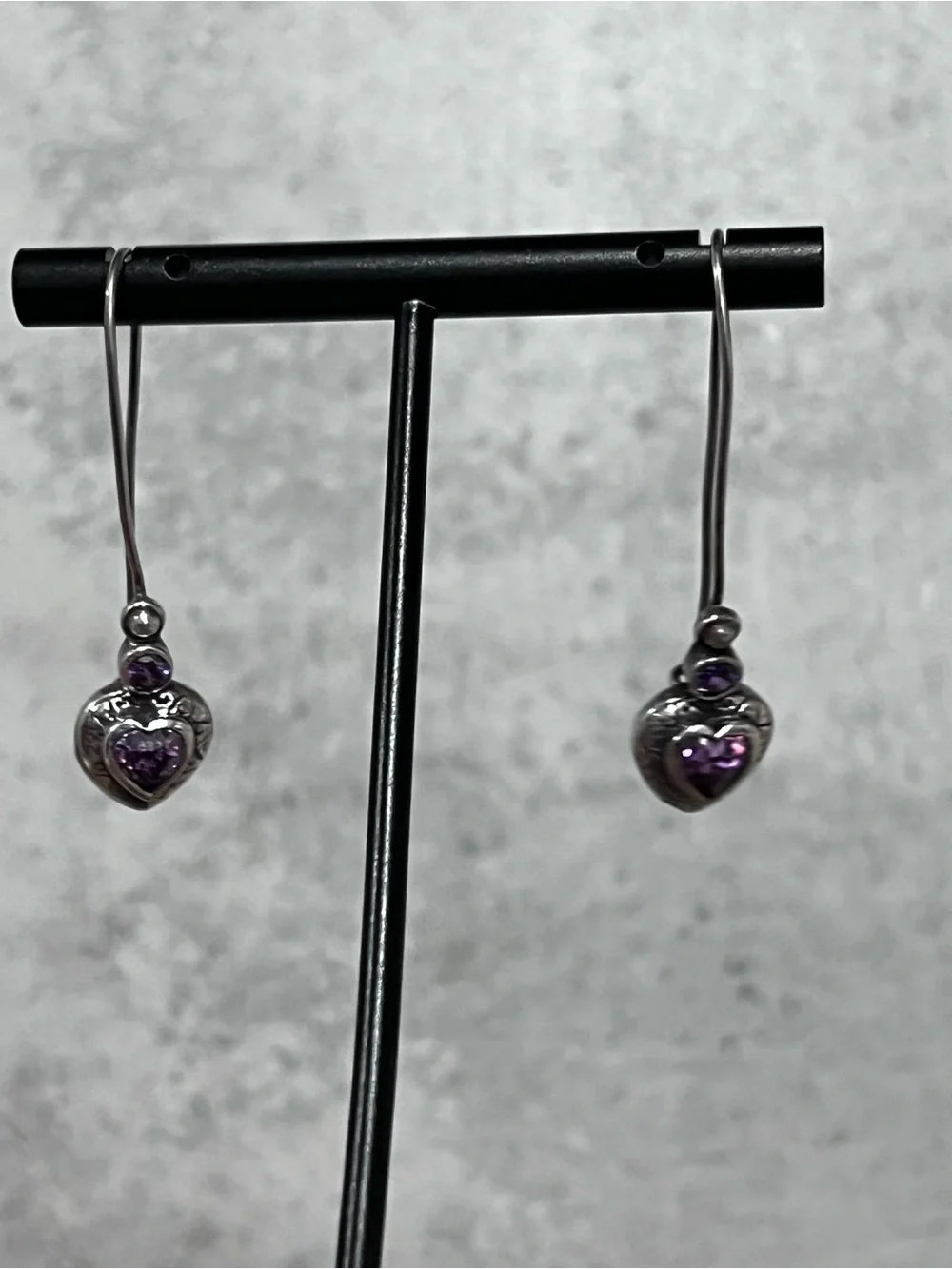 Serling silver 925 earrings heart-shaped amethysts